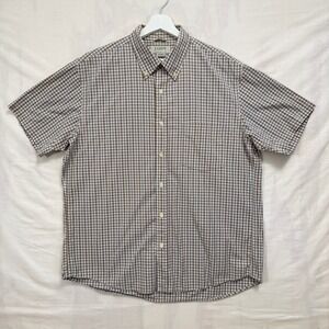 J.Crew Button Down Shirt Mens L Brown Blue Plaid Gingham Short Sleeve Cotton L